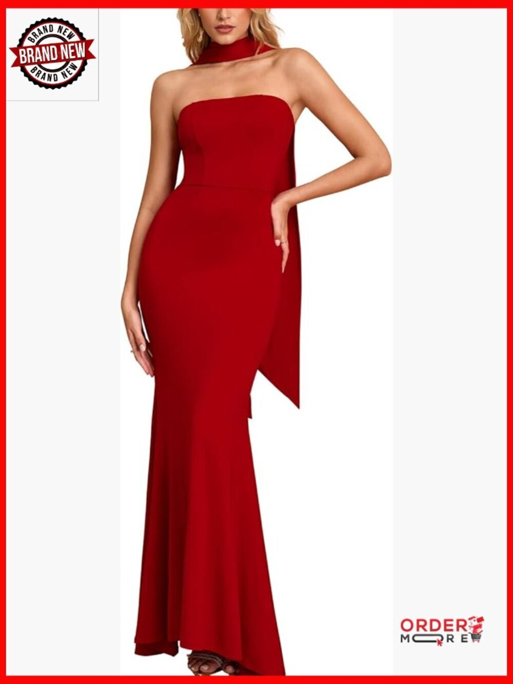 Bodycon Formal Wedding Guest Maxi Dress with Scarf Strapless Elegant Cocktail